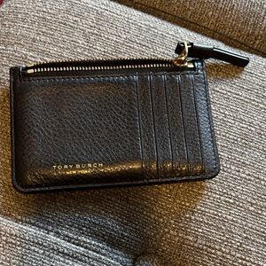Tory Burch Black Leather Zip Card Case